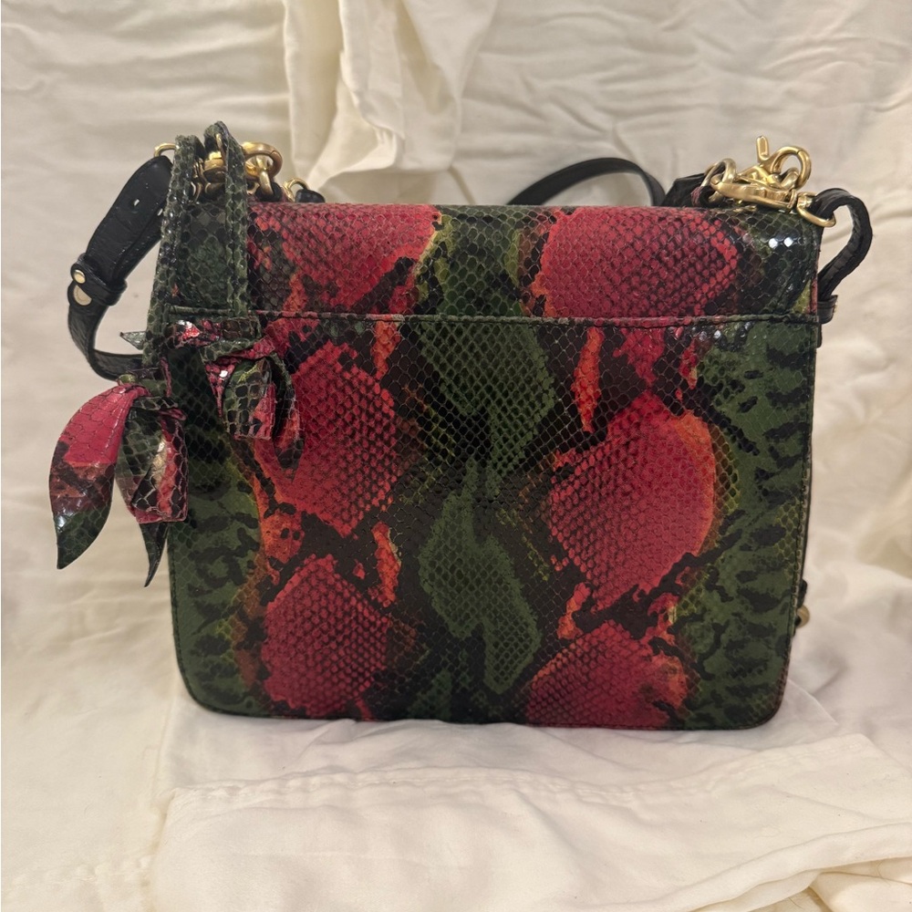 Brahmin Red and Green Snake Print leather Shoulder Bag - Picture 5 of 11